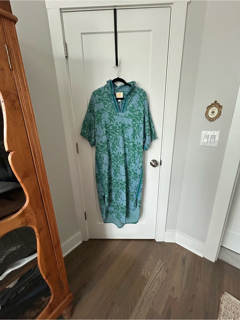 Green Printed Midi Dress with Blue Paisley Motif - Picture 3 of 3